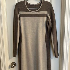 Athleta Brown and Cream Long Sleeve Sweater Dress